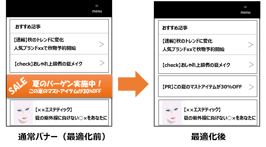 親和性の高いデザインへ最適化した広告を配信 親和性の高いデザインへ最適化した広告を配信